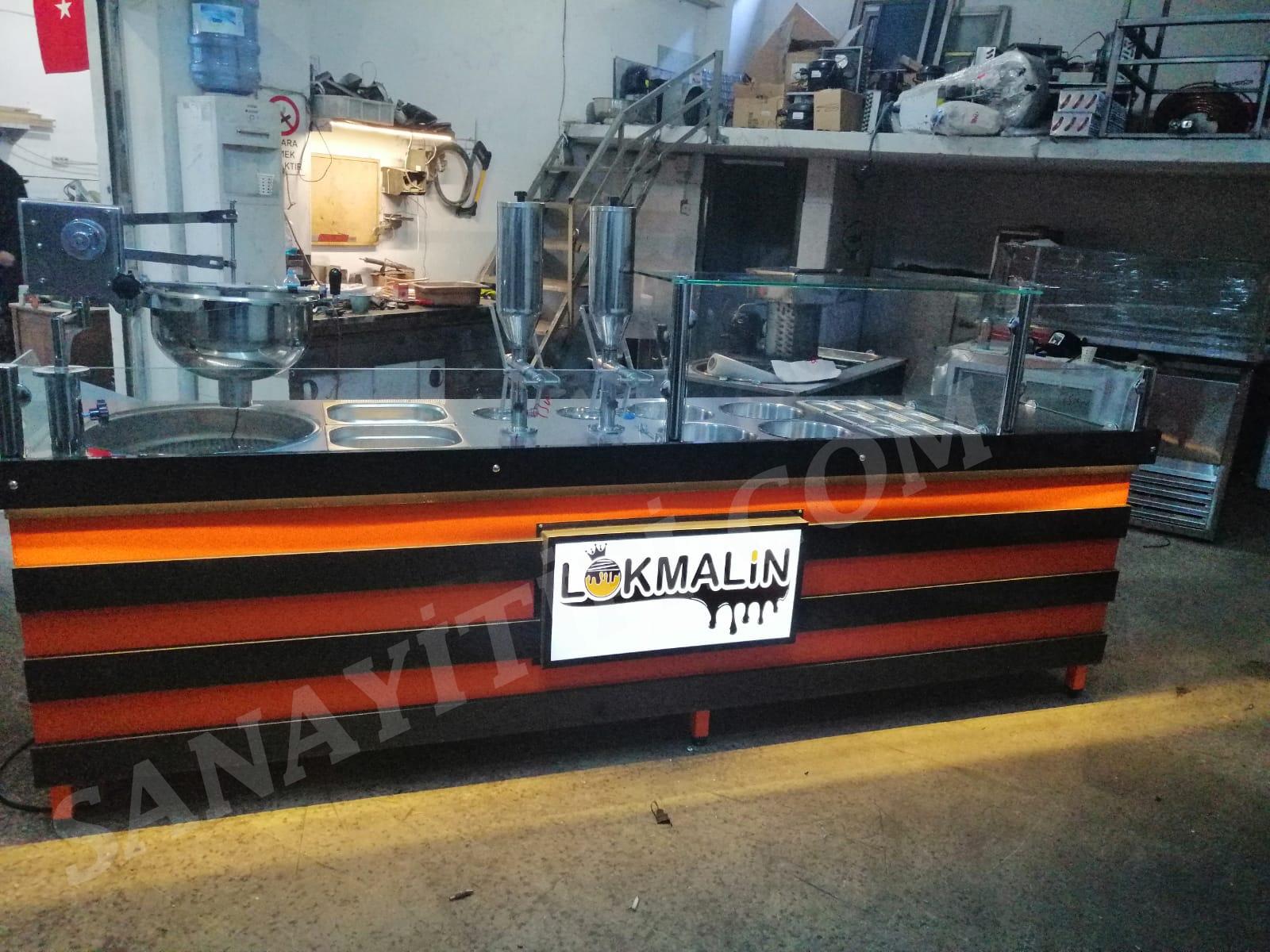 çikolatalı Dolgu Pompalı Lokma Tezgahı   2 Dolgu Pompalı çikolatalı Lokma Tezgahı   Lokma Sunum Tezgahı