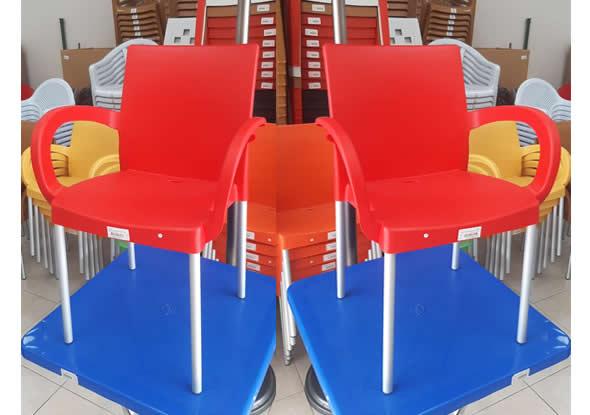 Red Armchair Plastic Chair Aluminyum Legged