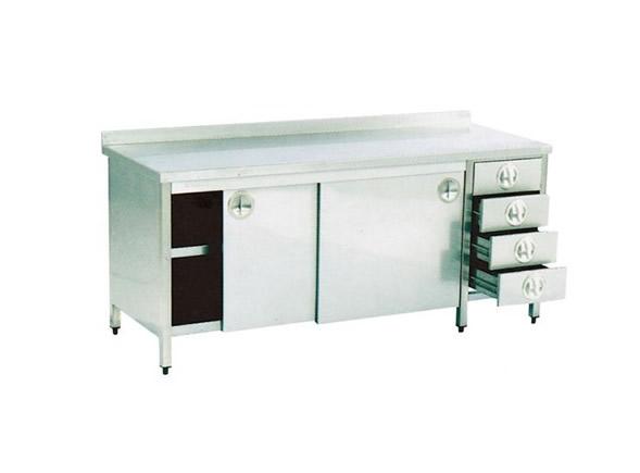 Paslanmaz Çelik Dolaplı Blok Çekmeceli Ara Raflı Çalışma Tezgahı 160x60x85 cm