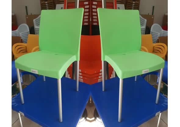 Green Plastic Chair Armless Aluminum Legged